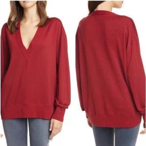 Rag & Bone Sweater Flora Knit Pullover Burgundy Wine Red Deep Vneck Modal